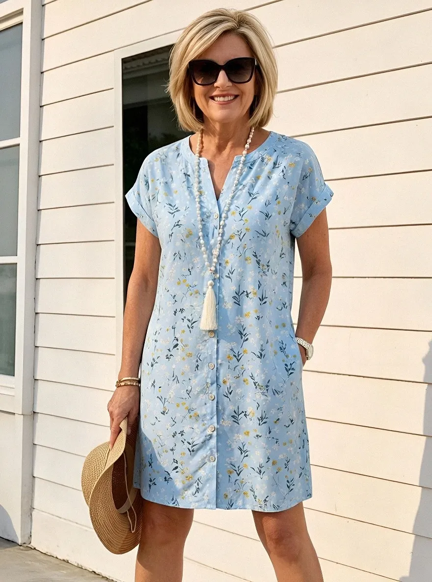 Women's Summer Vacation Lavender Floral Printed Midi Dress