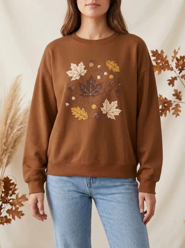 Transitional Maple-Leaf Printed Acorn Graphic Sweatshirt