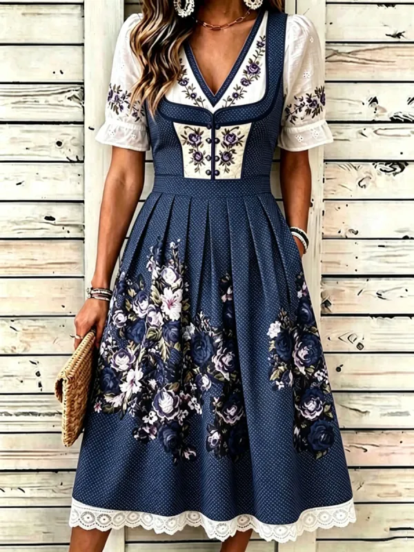 Women'S German Bavarian Vintage Floral Dress