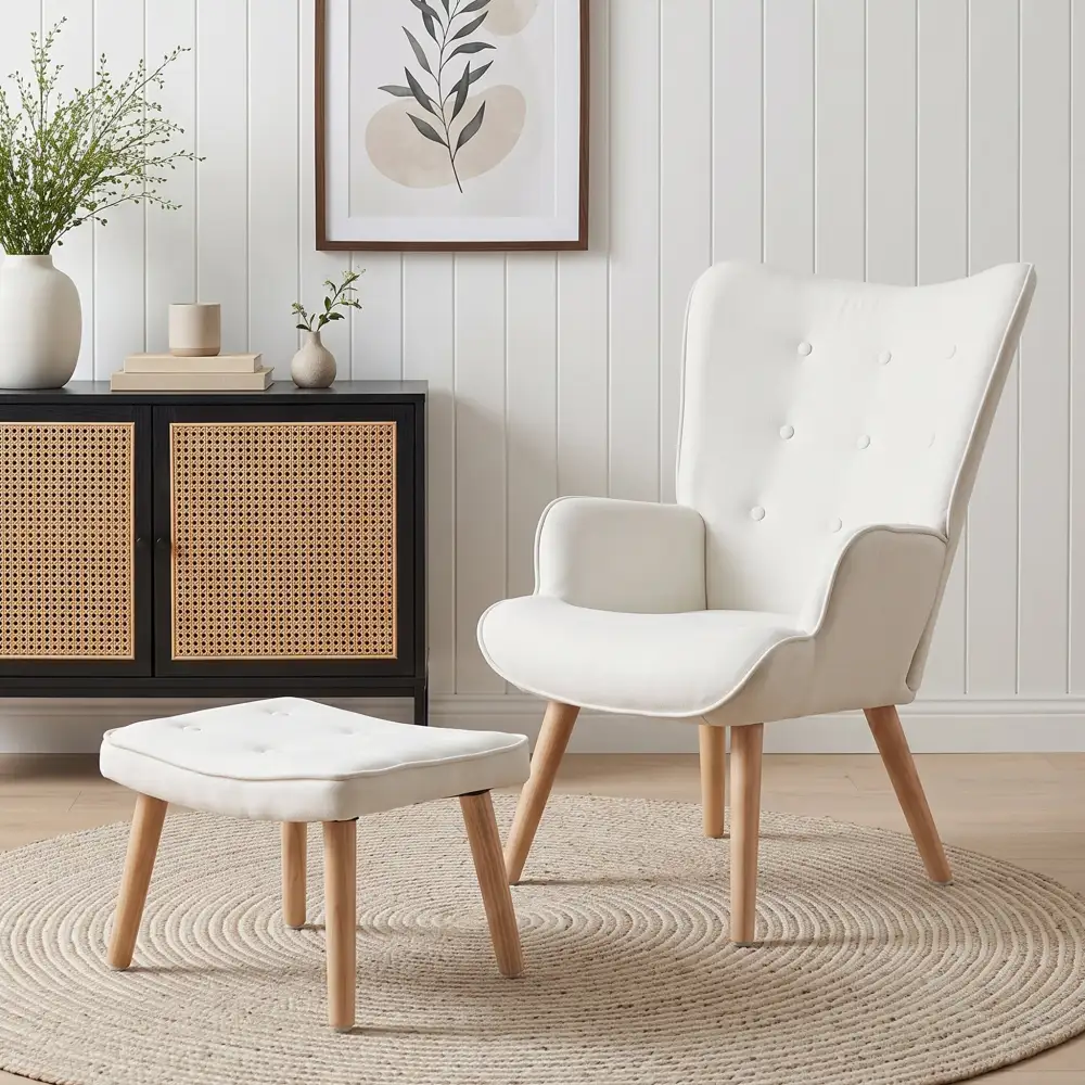 Casual Metal Frame Armchair With Ottoman