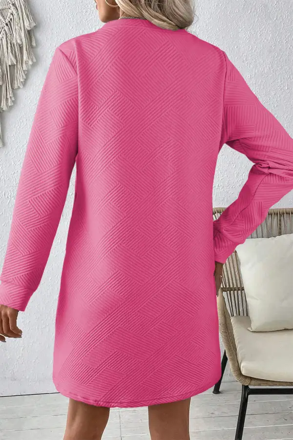Textured Long Sleeve Shift Mini Dress