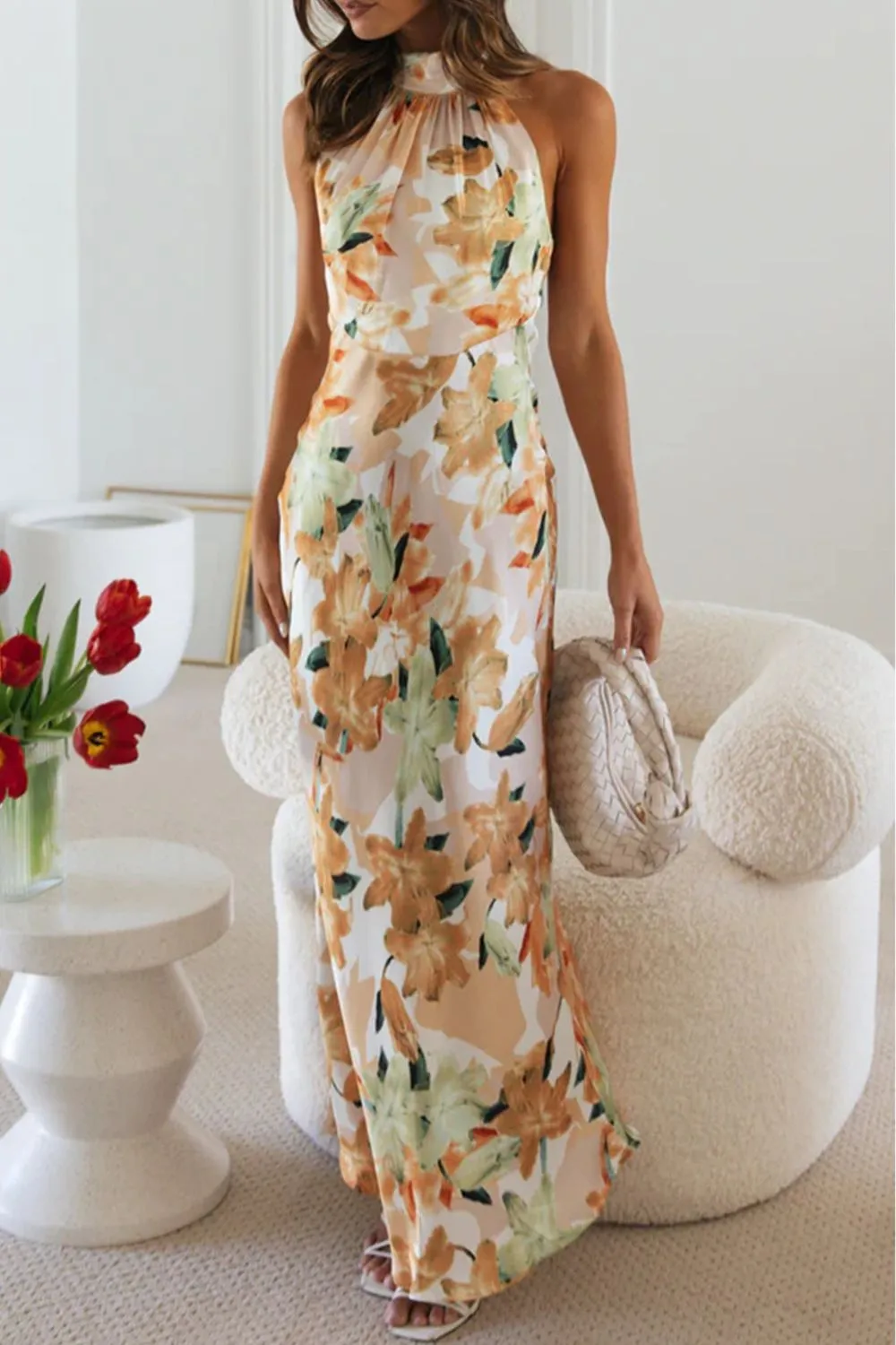 Classic Halter Floral Maxi Dress