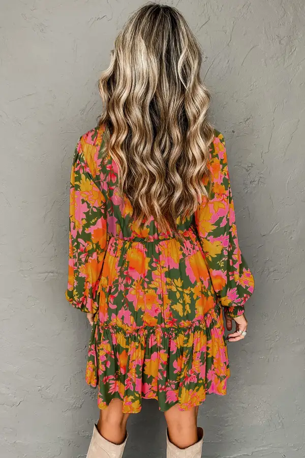 Balanced Detail Floral Printed Ruffle Mini Dress