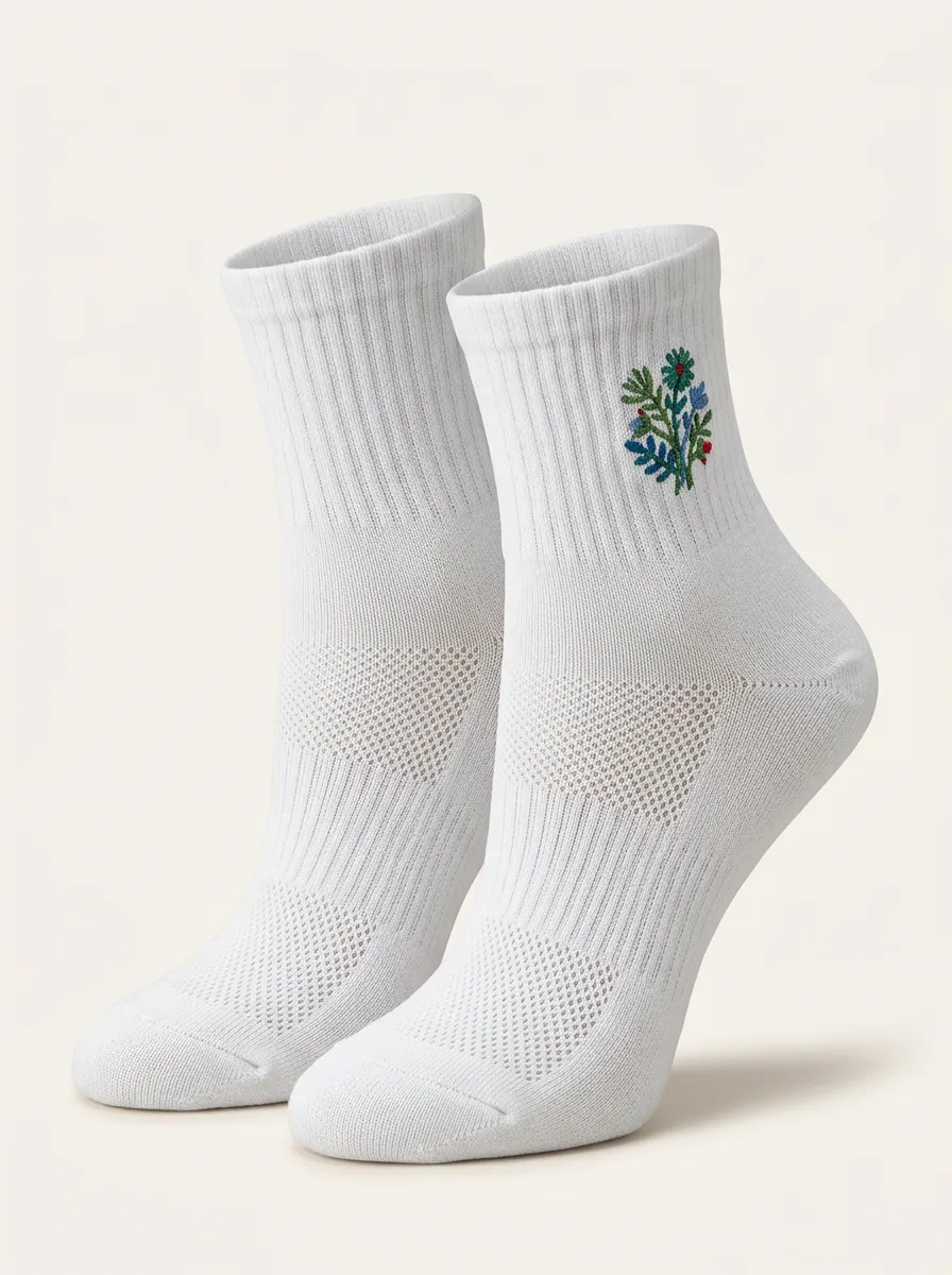 White Wildflower Graphic Athletic Ankle Socks
