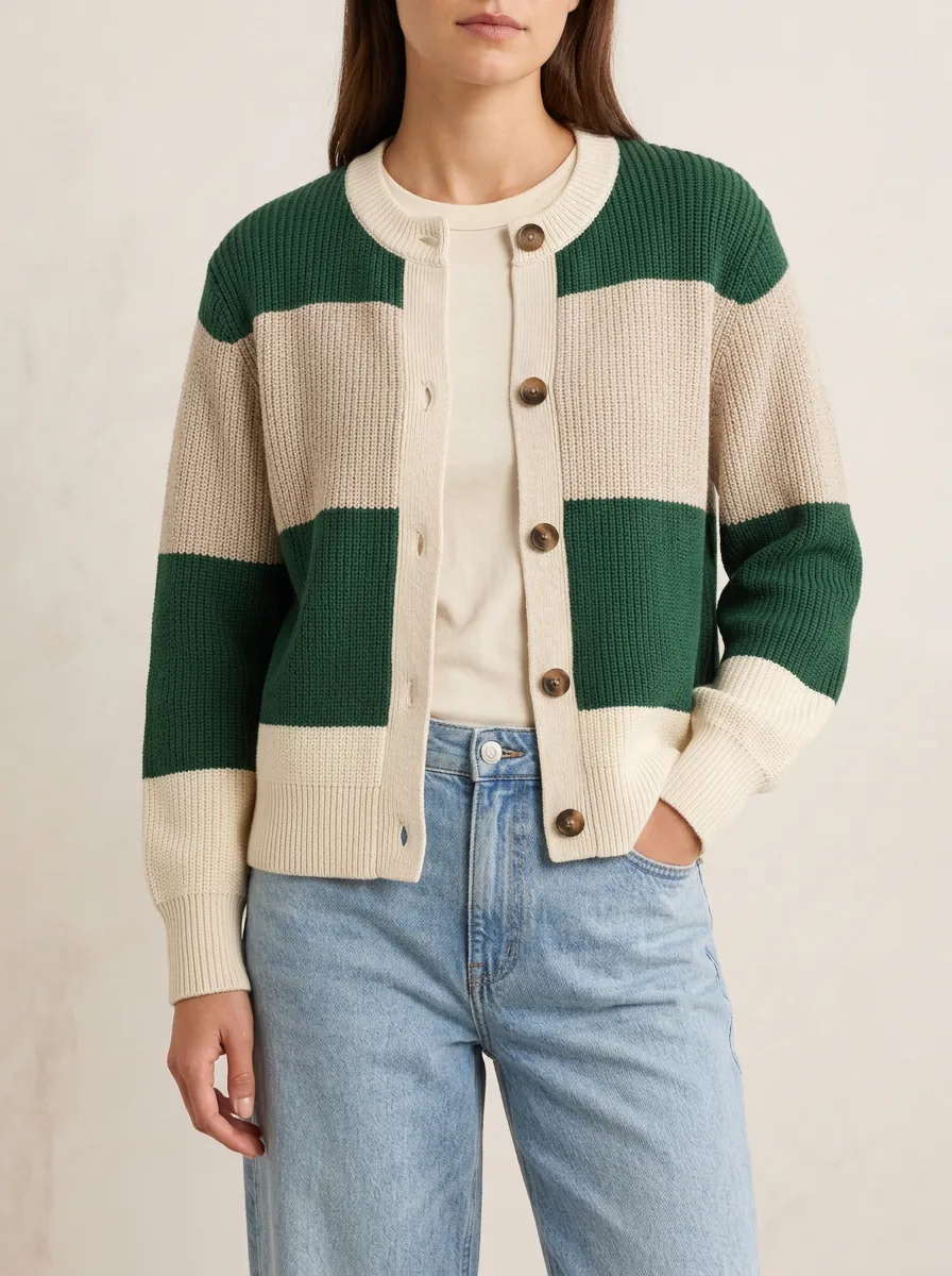 Classic Everyday Distinctive Rugby Striped Knit Cardigan