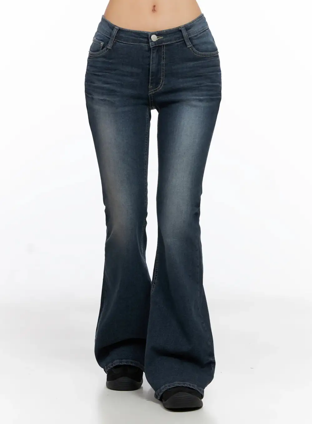Hip-Pad Low-Rise Flare Jeans