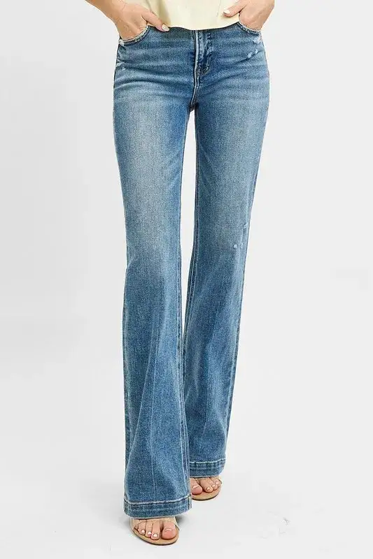 Flare Leg Distressed Denim Jeans
