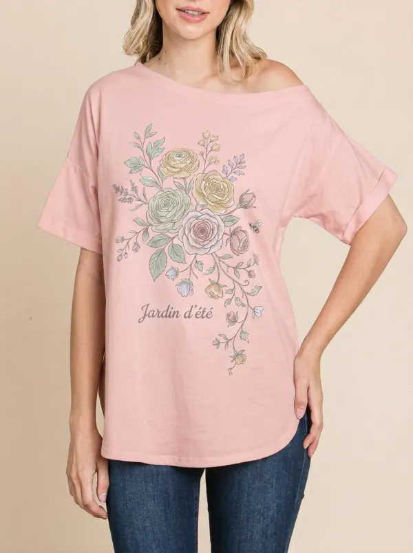 Women's Botanical Garden Jardin d'été Floral Printed T-shirt