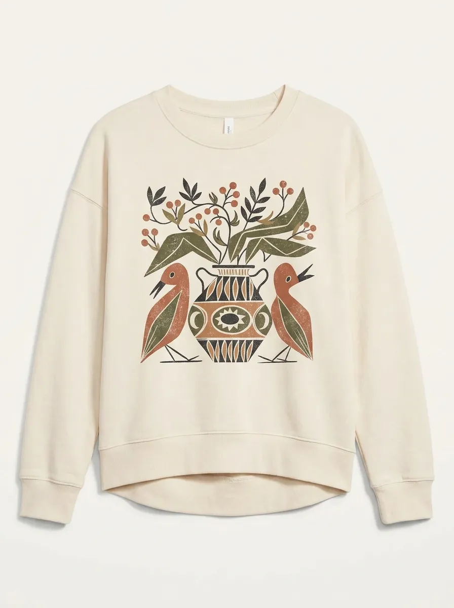 Boho Nature Lover Bird Vase Floral Sweatshirt