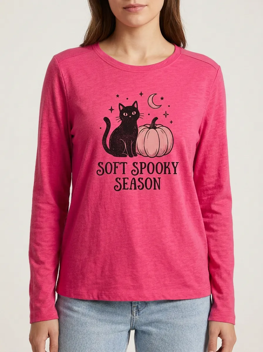 Pumpkin Spooky Halloween Cotton Linen Long Sleeve Top