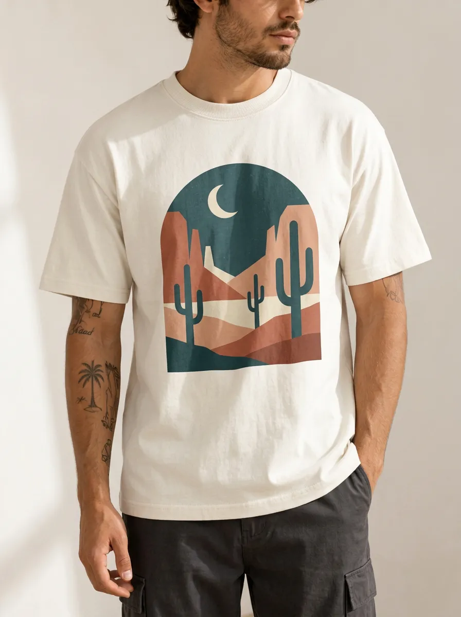 Men's Cactus Moon Desert Printed T-Shirt
