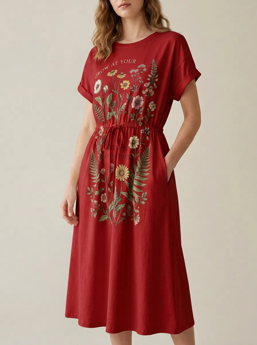 Women's Botanical Quote Grow At Your Own Pace Printed Dress
