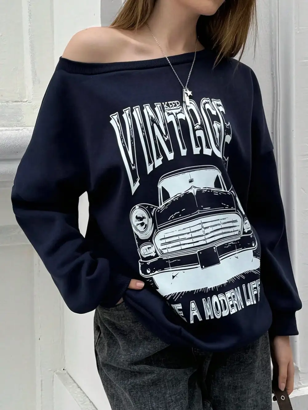 Women Car Letter Graphic Car Graphic Sweatshirt