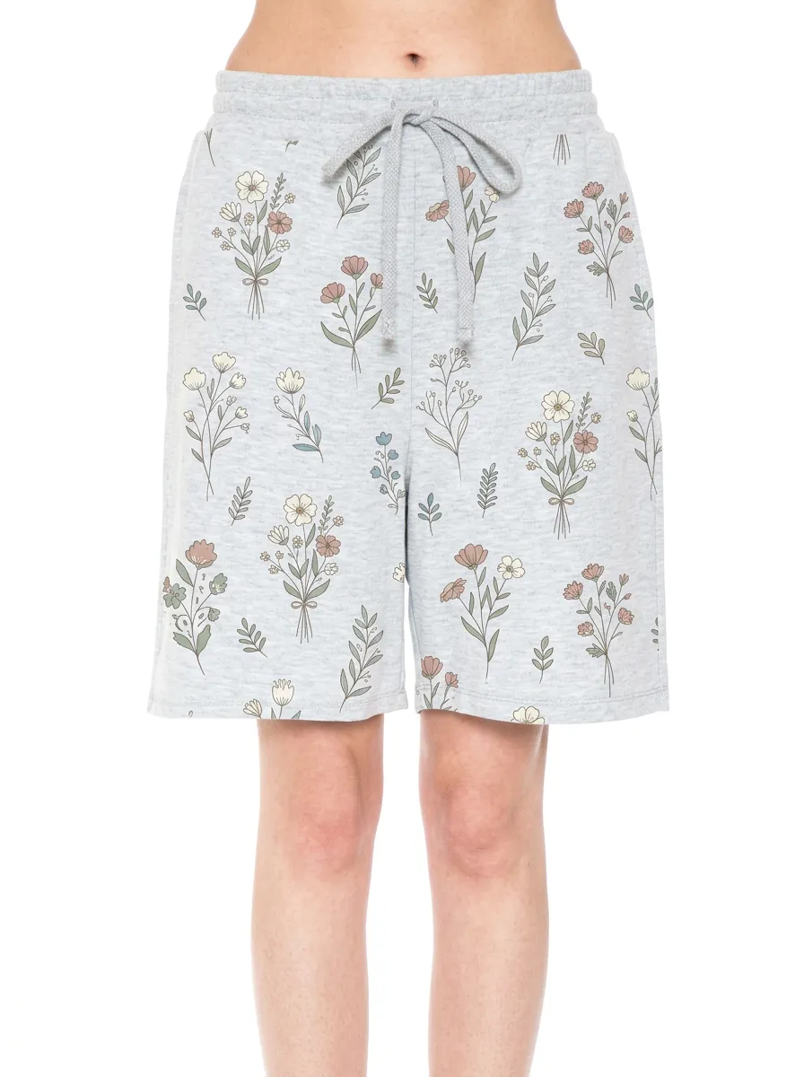 Women's Botanical Floral Bouquet Printed Drawstring Shorts