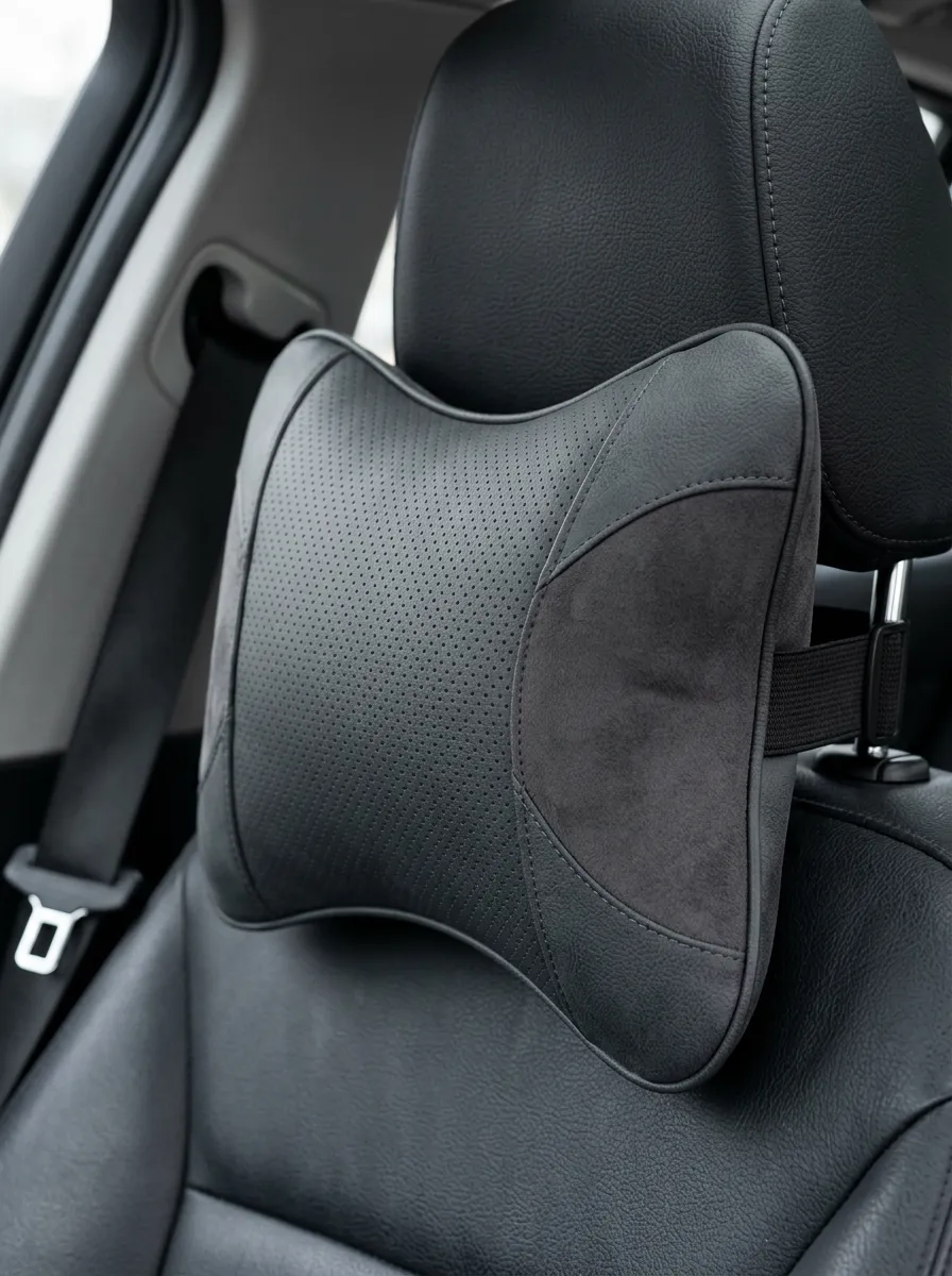 Perforated Suede-Look Leather-Texture Car Neck Support Pillow