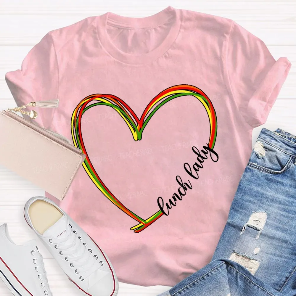 Lunch Lady Colorful Heart-Shaped Print T-Shirt