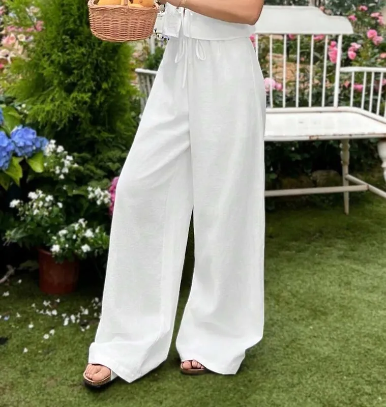 White Linen Blend Pants
