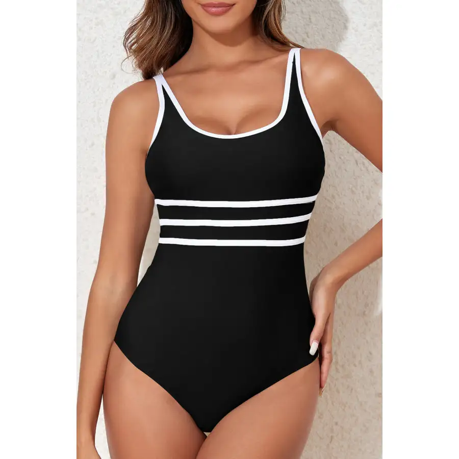 Women's Scoop-Neck Contrast-Trim Contrast One-Piece Swimsuit