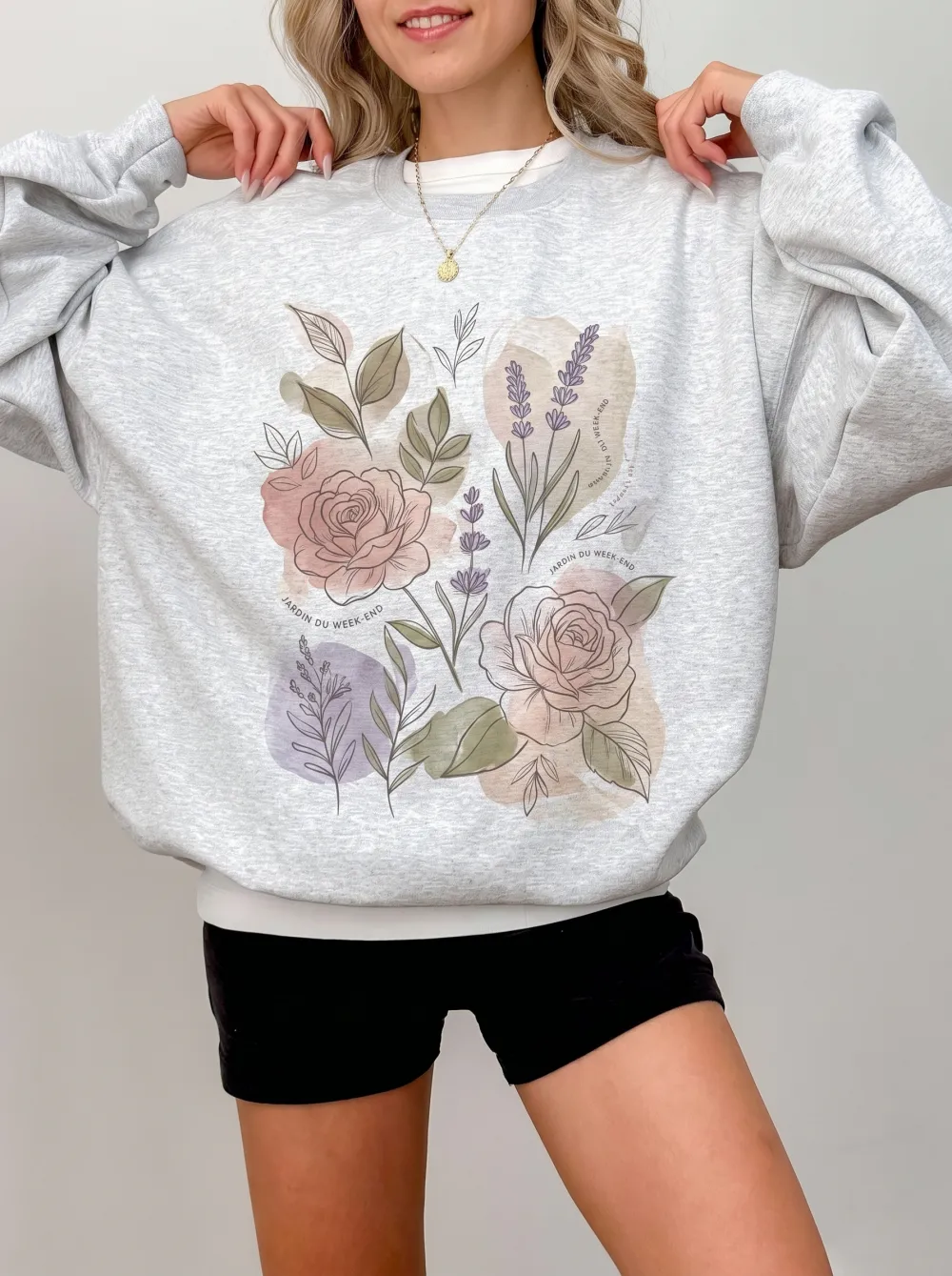Women's Botanical Floral Rose Lavender Printed Sweatshirt