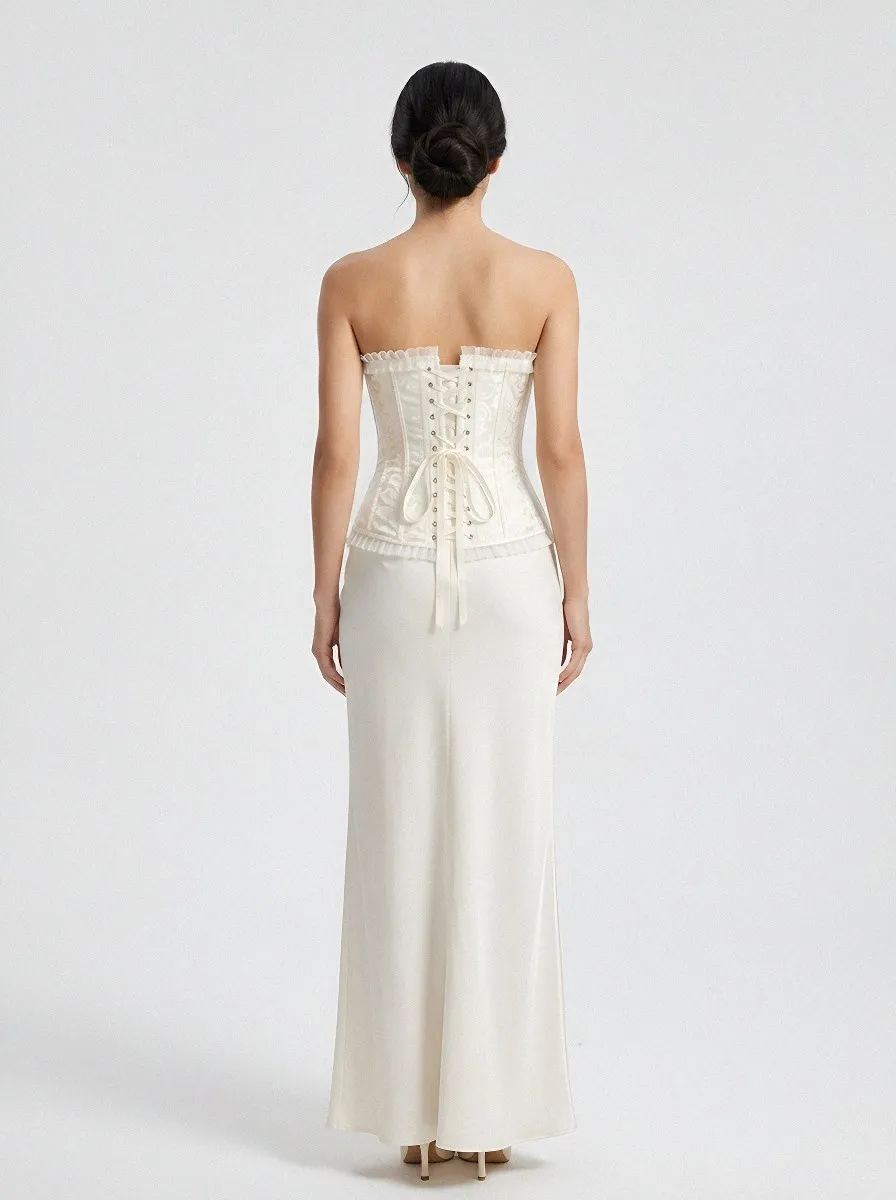 Floral Jacquard Ruffle-Trim Women's Corset Top
