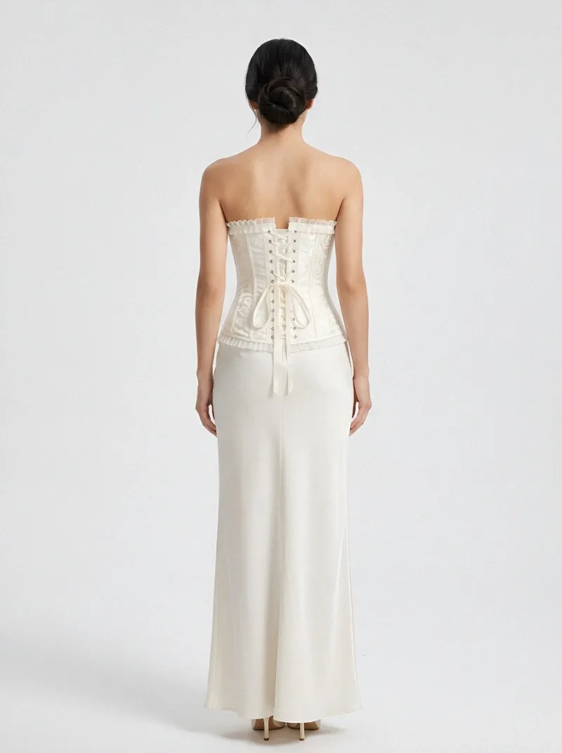 Floral Jacquard Ruffle-Trim Women's Corset Top