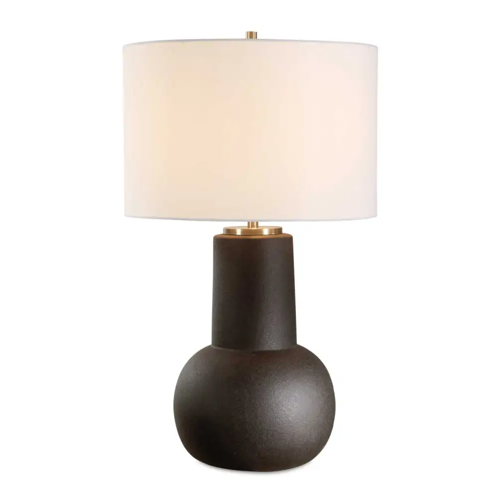 Textured Drum Shade Ceramic Metal Table Lamp