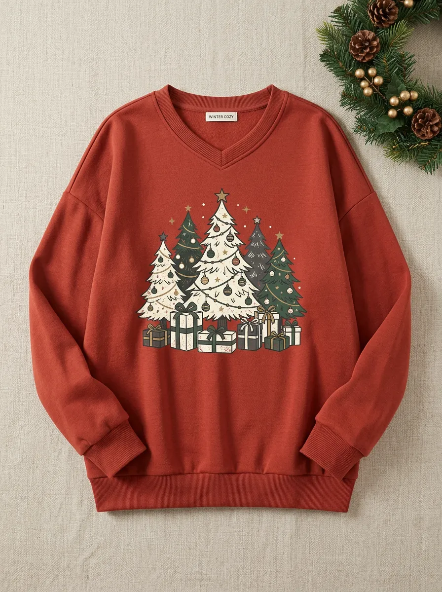 Unisex Christmas Holiday Tree & Gift Box Print Sweatshirt