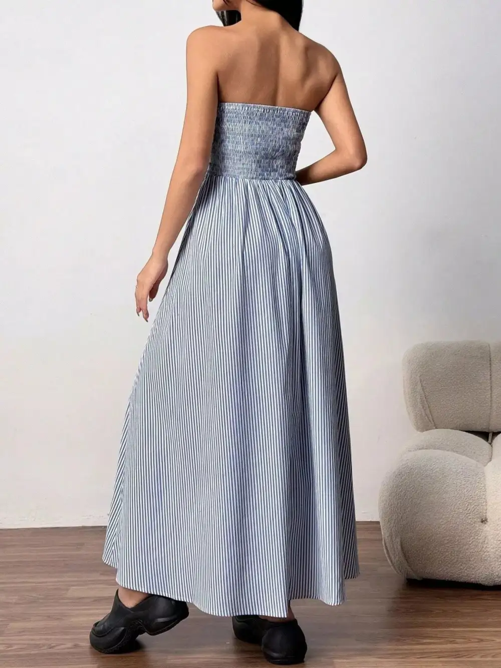 Striped Strapless Casual Maxi Dress
