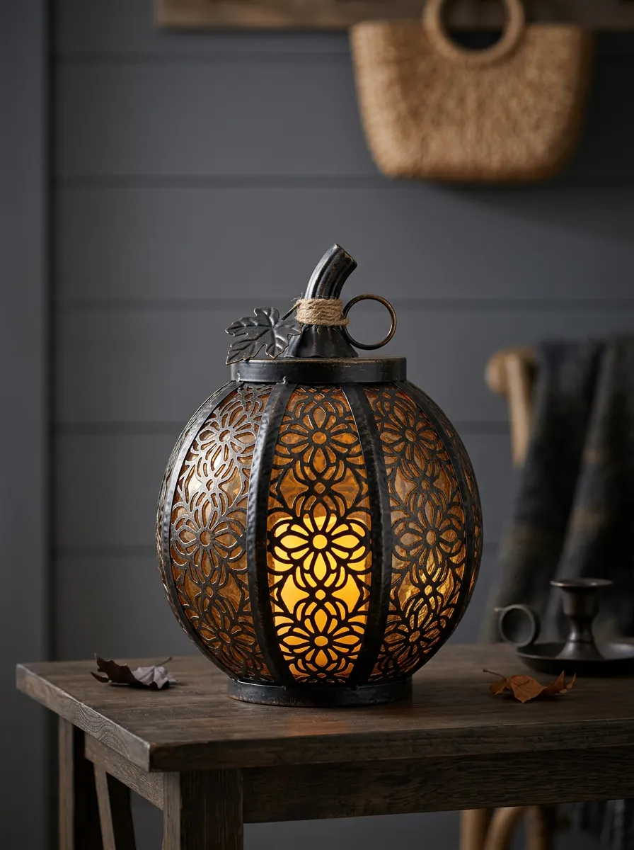 Cutout Metal-Look Floral Halloween Pumpkin Light