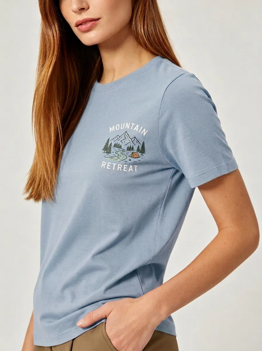Women's Camping Lover Mountain Retreat Printed T-shirt
