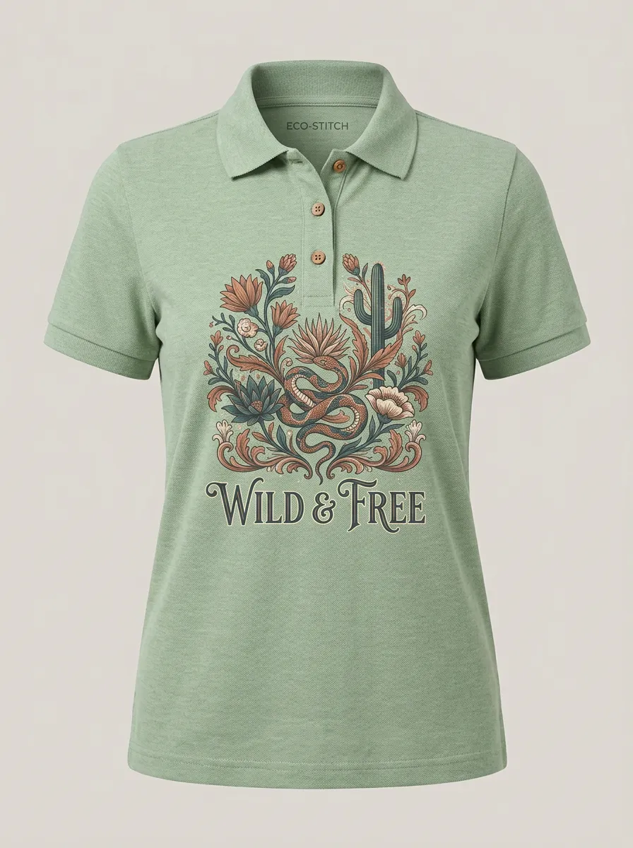 Wild And Free Snake Cactus Floral Polo Shirt