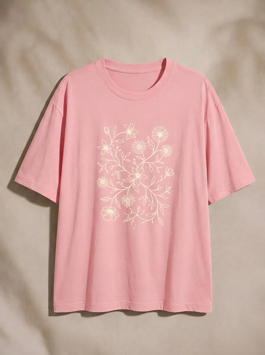 Unisex Botanical Nature Lover Floral Line Art Printed T-shirt