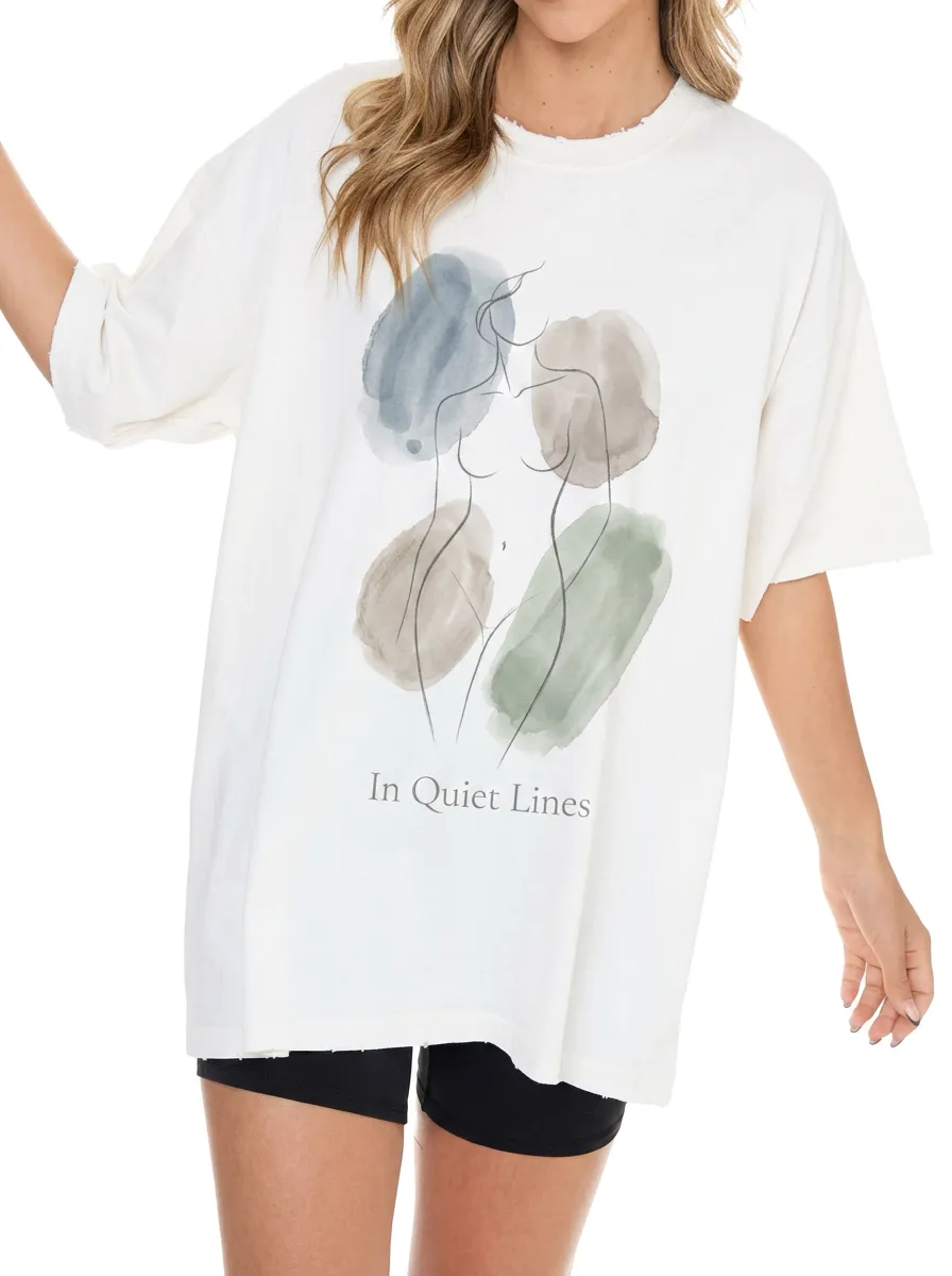 Women's Abstract Art In Quiet Lines Watercolor Printed T-shirt
