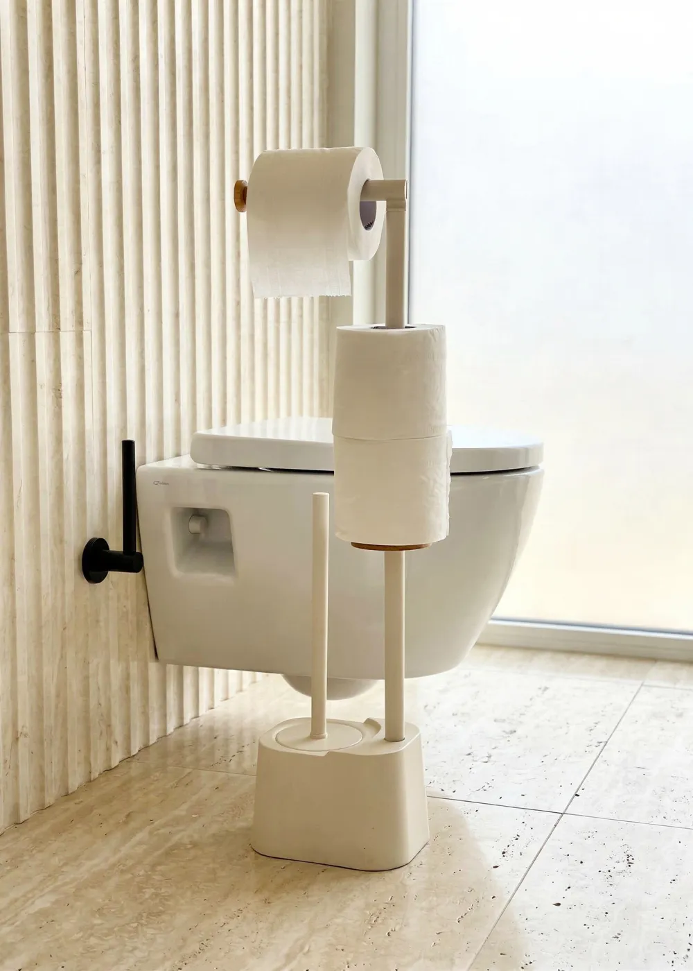 Toilet Paper Holder With Brush Ivory
