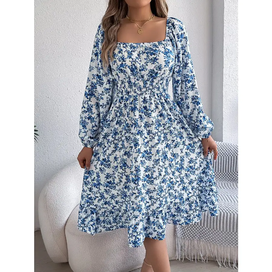 Long Sleeve Square Neck Midi Dress