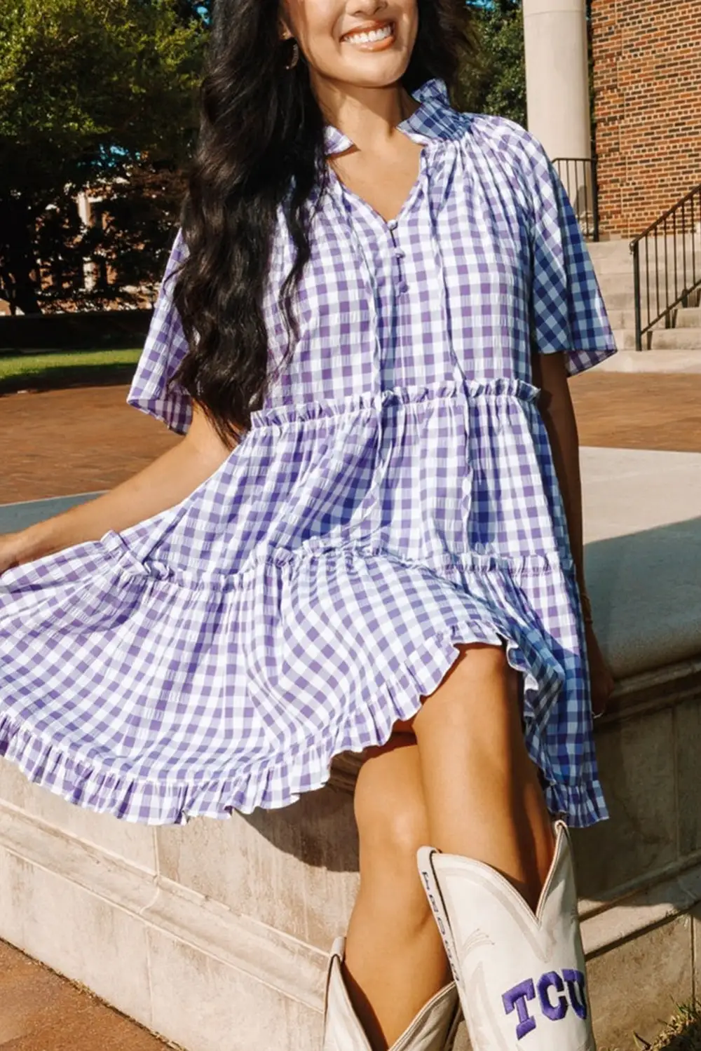 Ruffle Trim Short Sleeve Babydoll Mini Dress