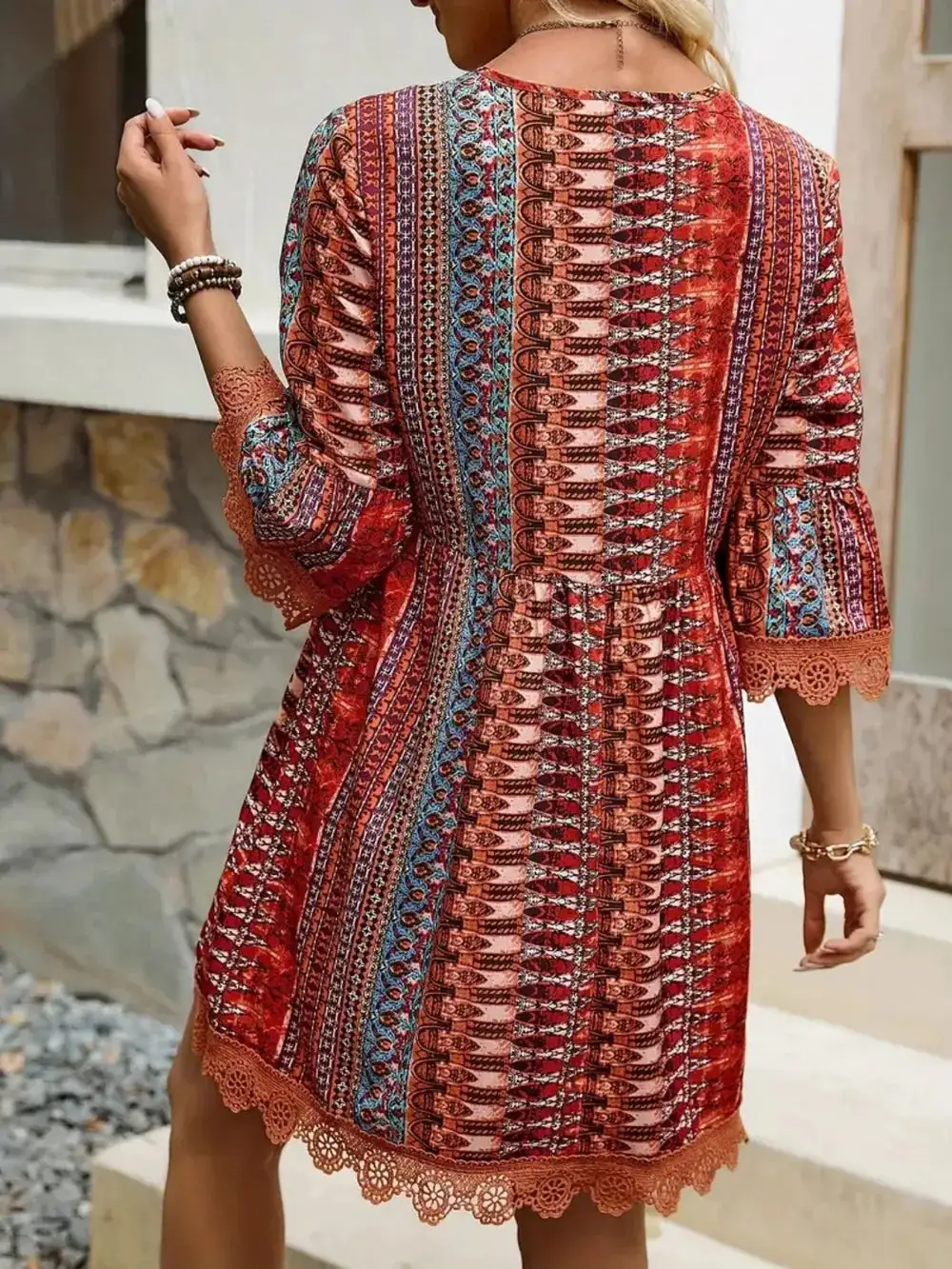 Lace Detail Printed Dress
