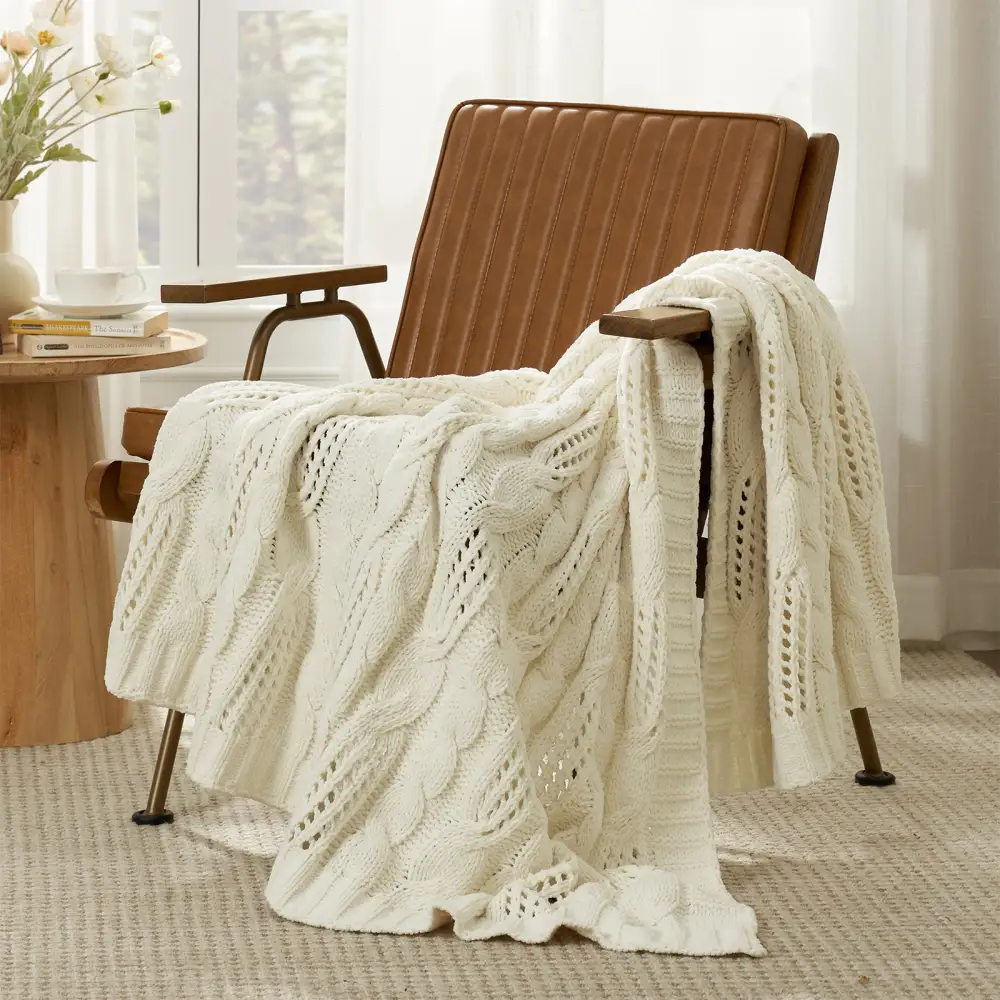 Chenille Cable-Knit Throw Blanket