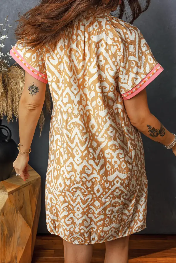 Layer Friendly Striped Mixed Panel Shift Mini Dress