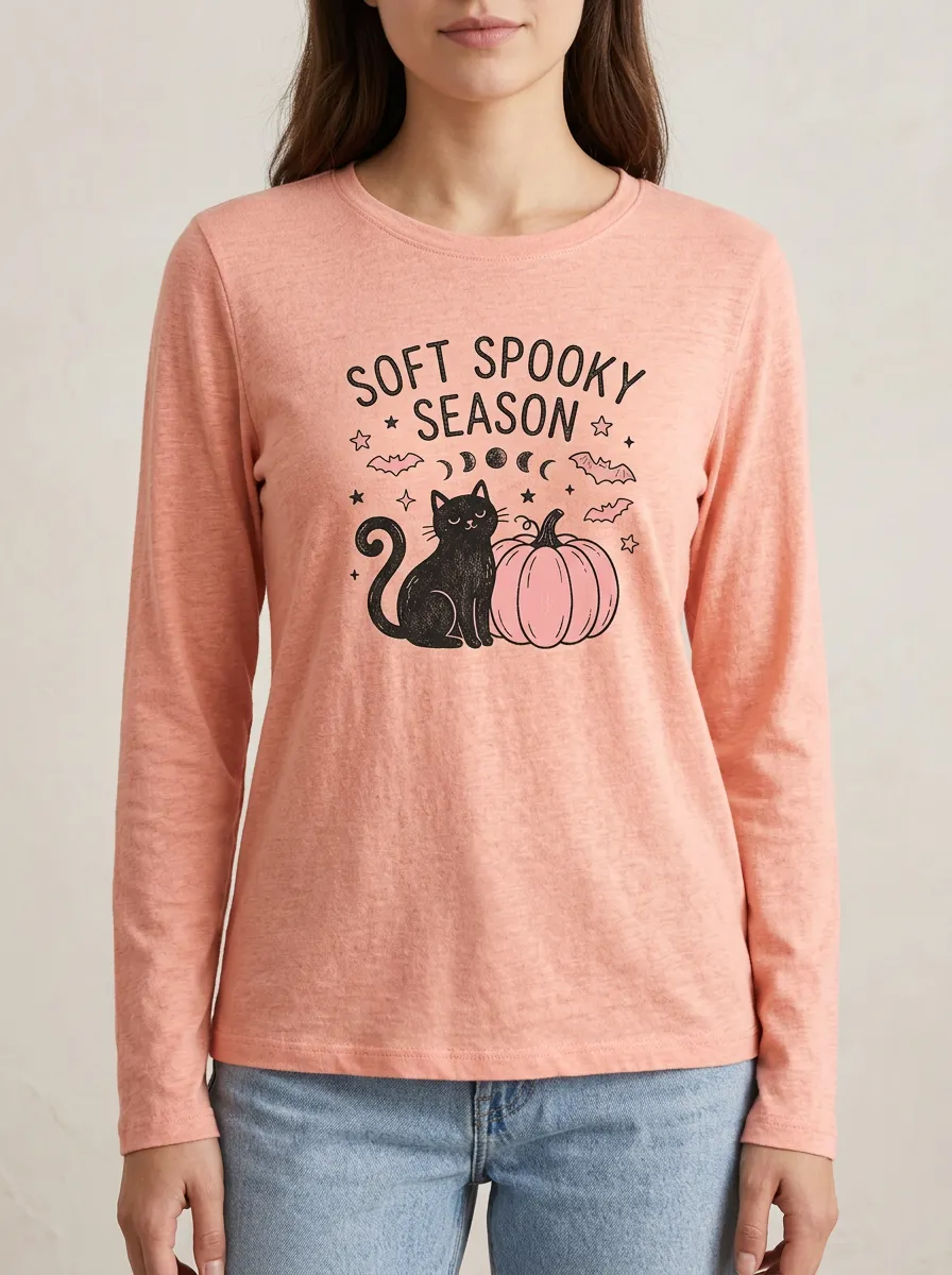 Pumpkin Spooky-Season Halloween Cotton Linen Long Sleeve Top