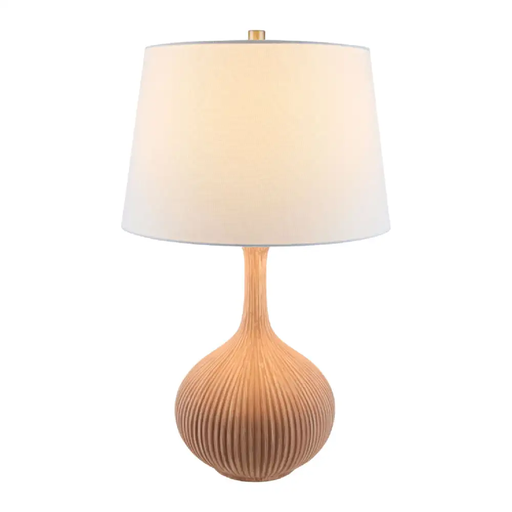 Linen Shade Globe Ceramic Iron Table Lamp
