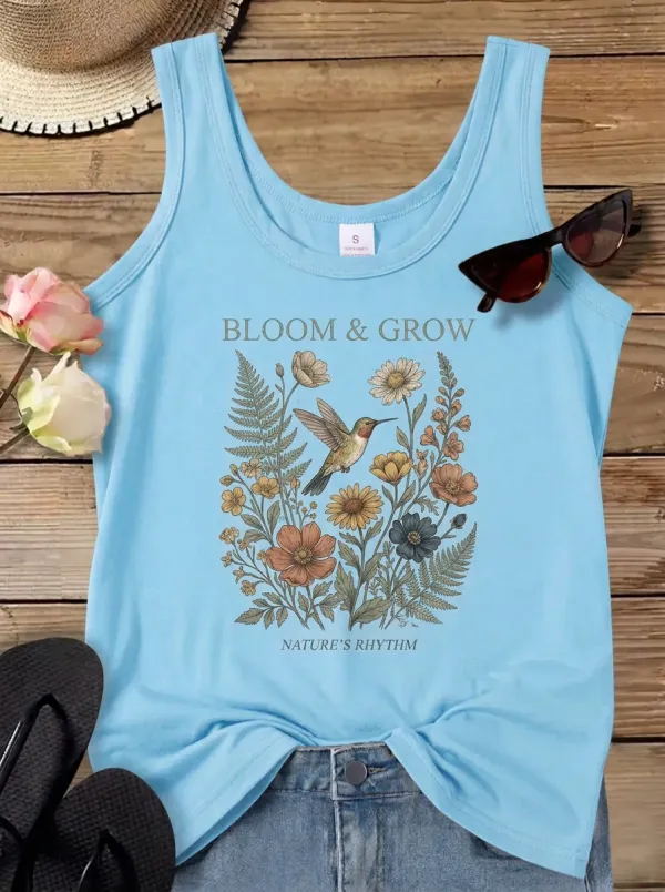 Nature Lover Hummingbird Floral Bloom And Grow Tank Top