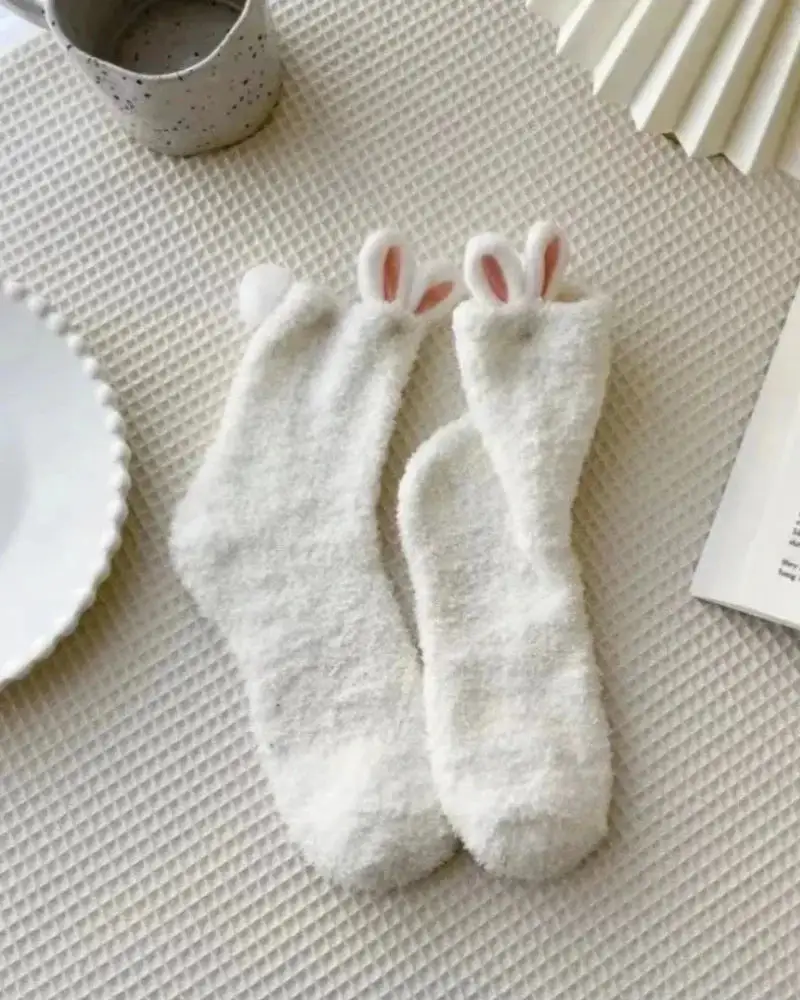 Fuzzy Bunny Ear Crew Socks
