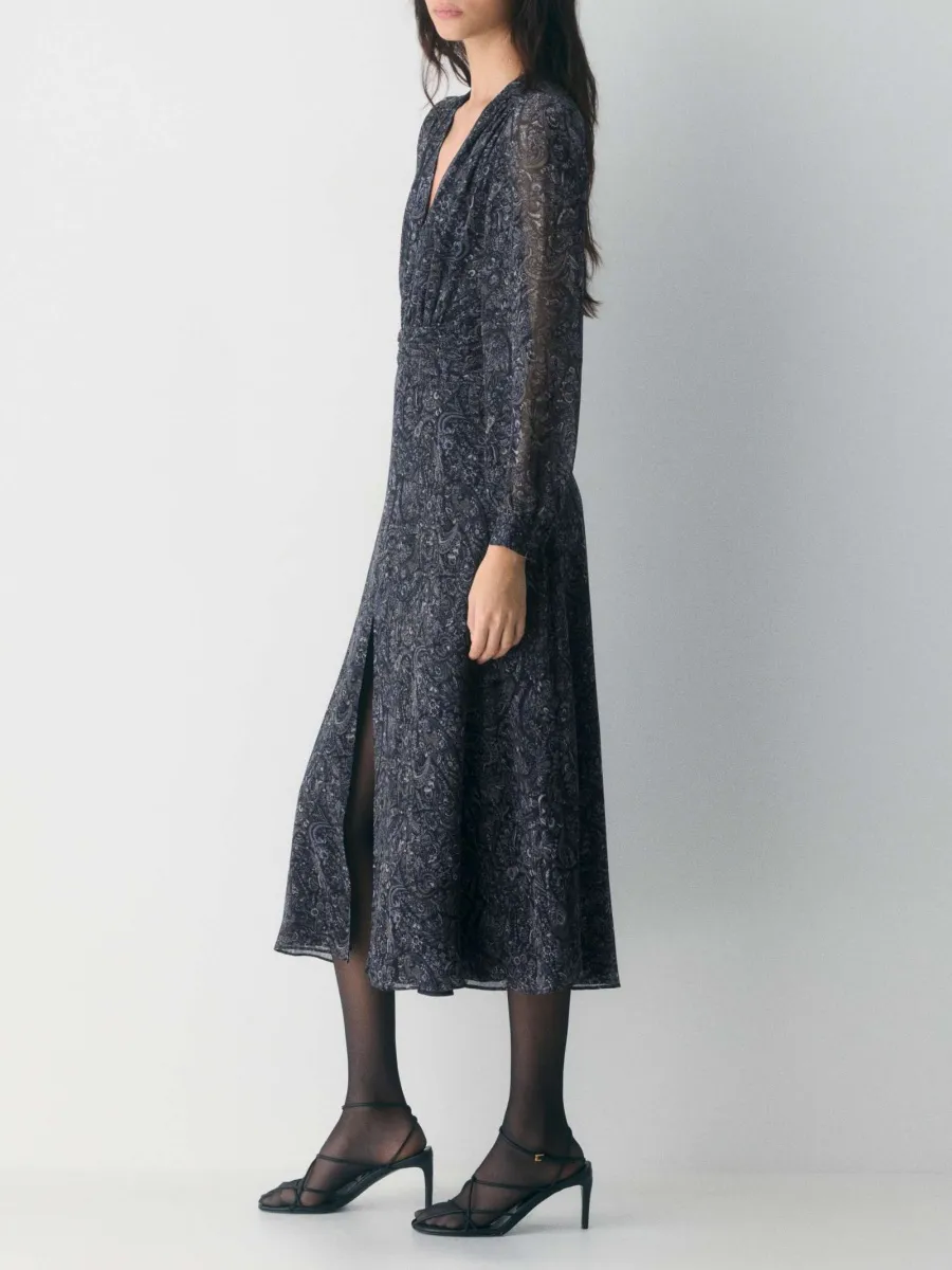 Print V-Neck Long Sleeve Dress
