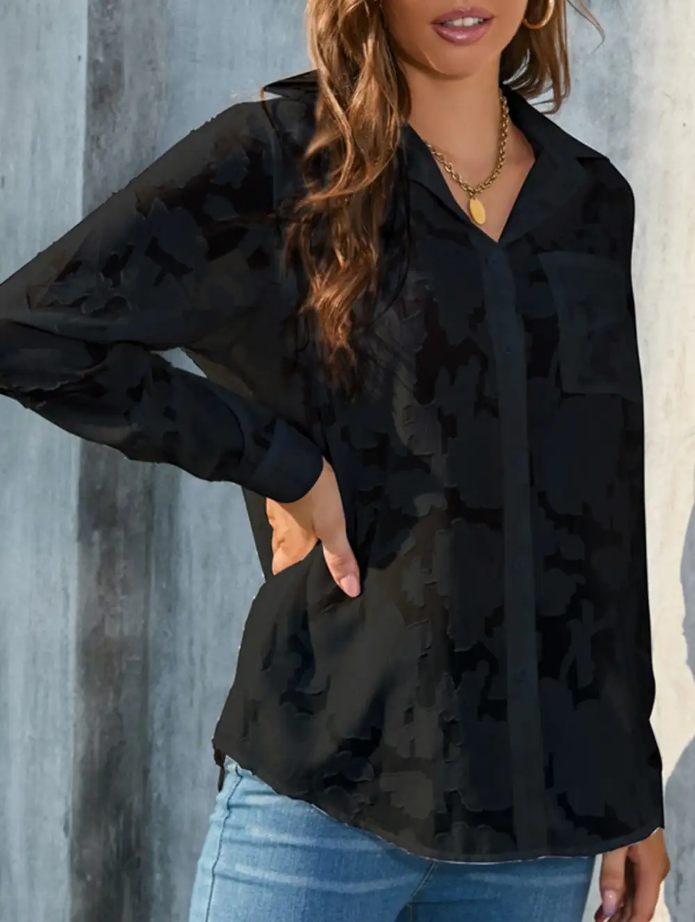 Loose Draped Chiffon Blouse