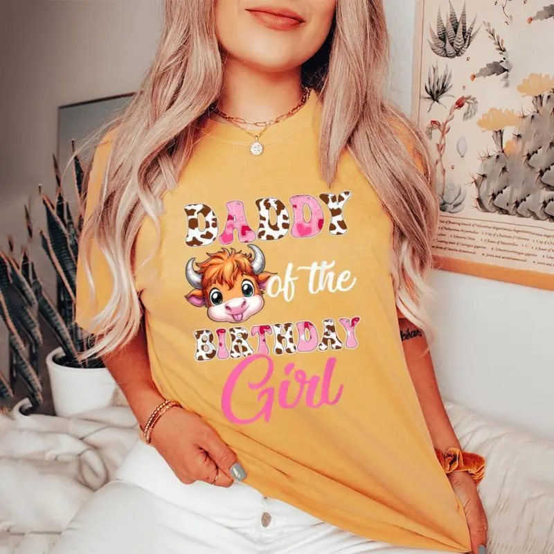 Daddy Of The Birthday Girl Highland Cow Farm 1St Birthday Women's Oversized Comfort T-Shirt