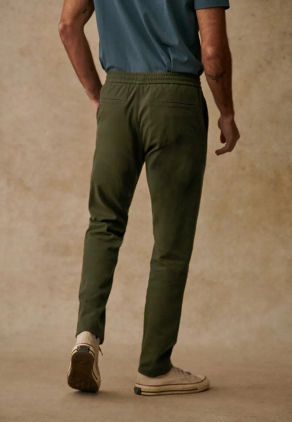 Olive Green Cotton Linen Blend Casual Trousers