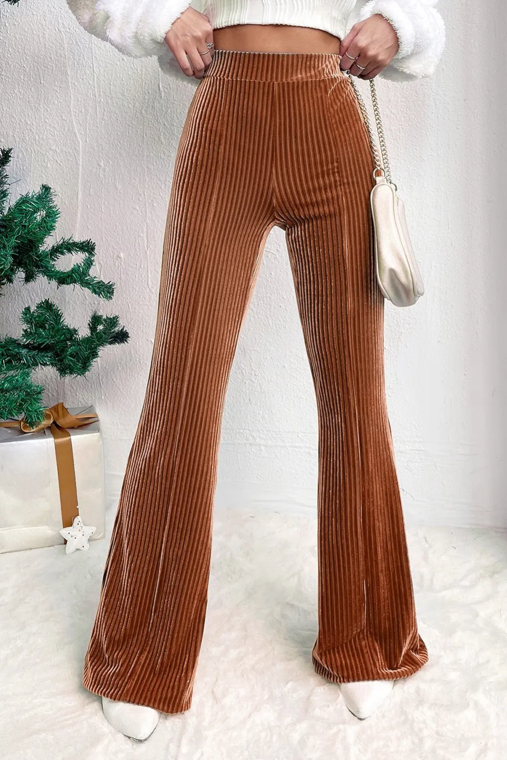 Relaxed Corduroy High Waist Flared Casual Pants