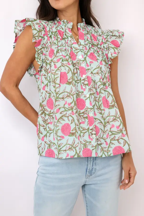 Button Floral Cotton Top