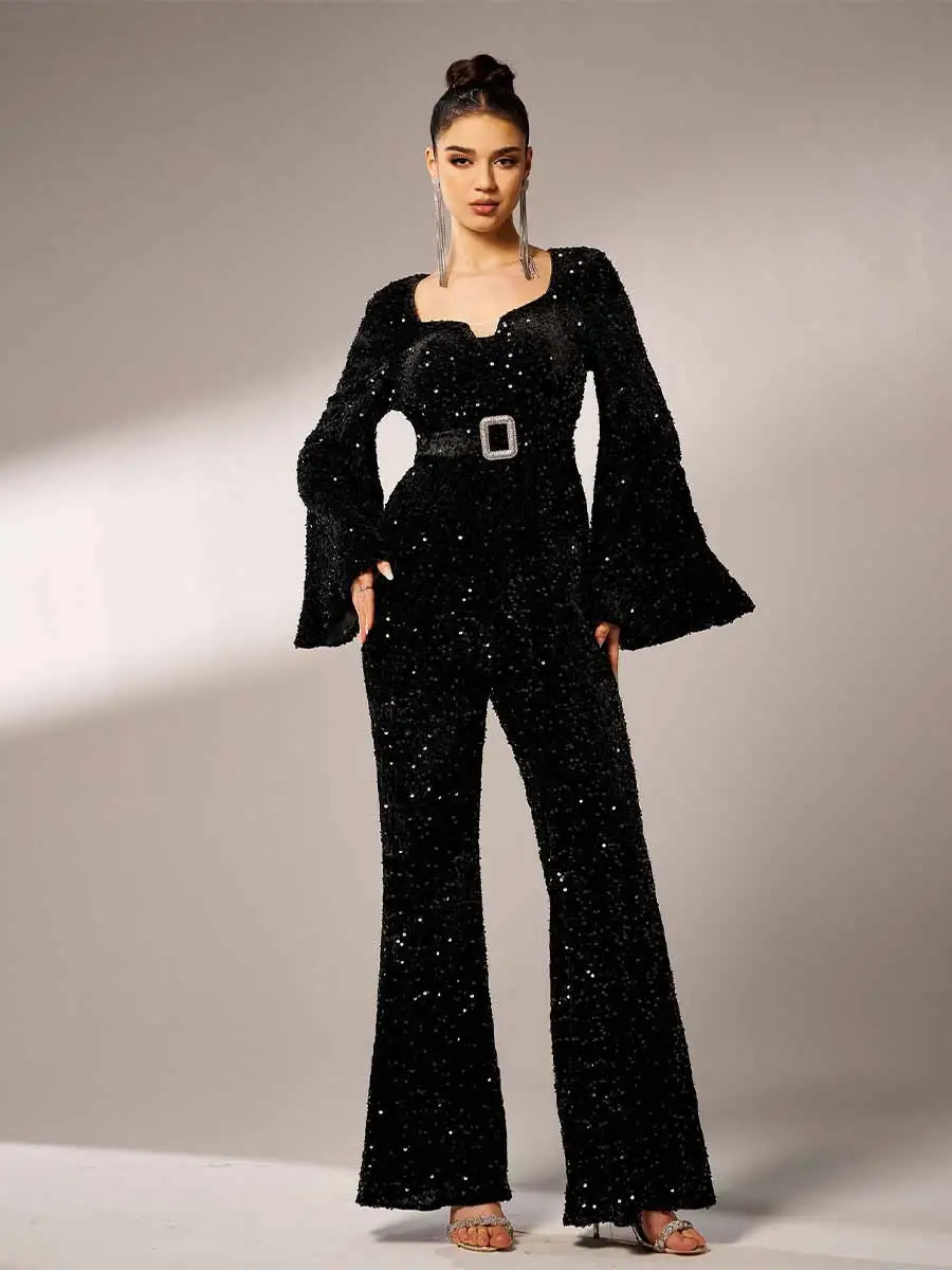 Inez Long Sleeved Square Collar Jumpsuit